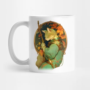 Art Nouveau Traditional Japanese Samurai Cat Mug